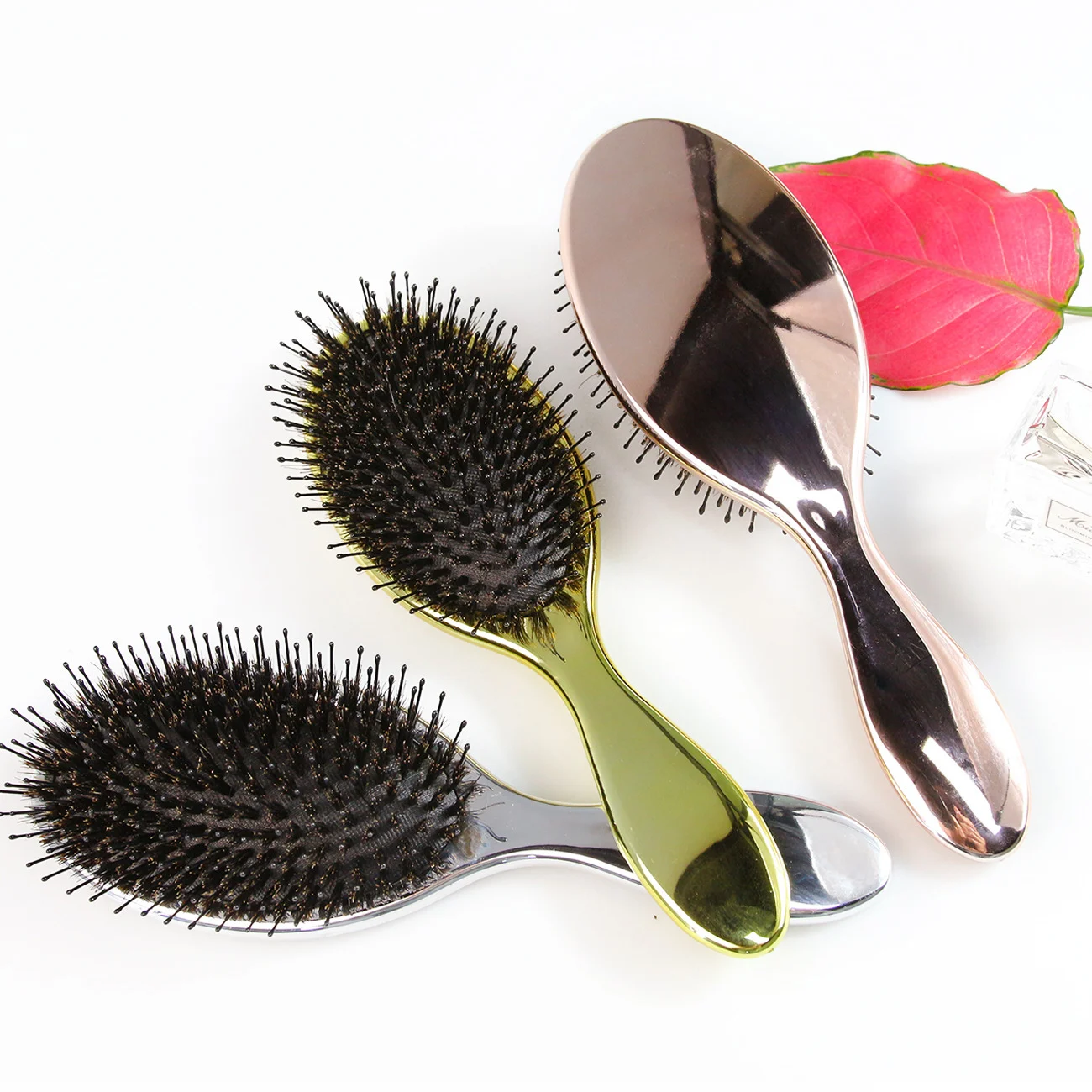 Luxury Air Cushion Comb Gold And Silver Boar Bristle Paddle Hair Brush Oval Anti Static Massage Hair Comb Hairdressing Tool