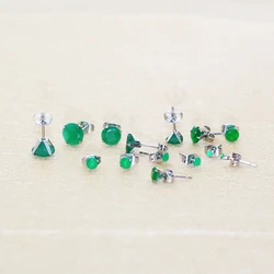 From 2MM To 8MM Vintage Green Stones 316 L Stainless Steel Push-Up Stud Earrings No Fade Allergy Free