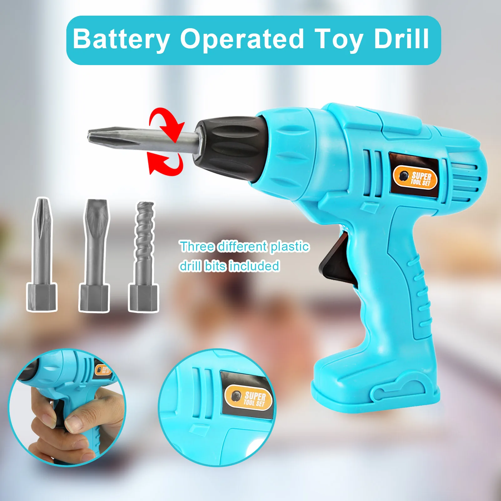 Kids Pretend Play Toy Tools Kit Drill Power Construction Toy Children's Tool Set with Electric Toy for Toddler Boys Girls Child