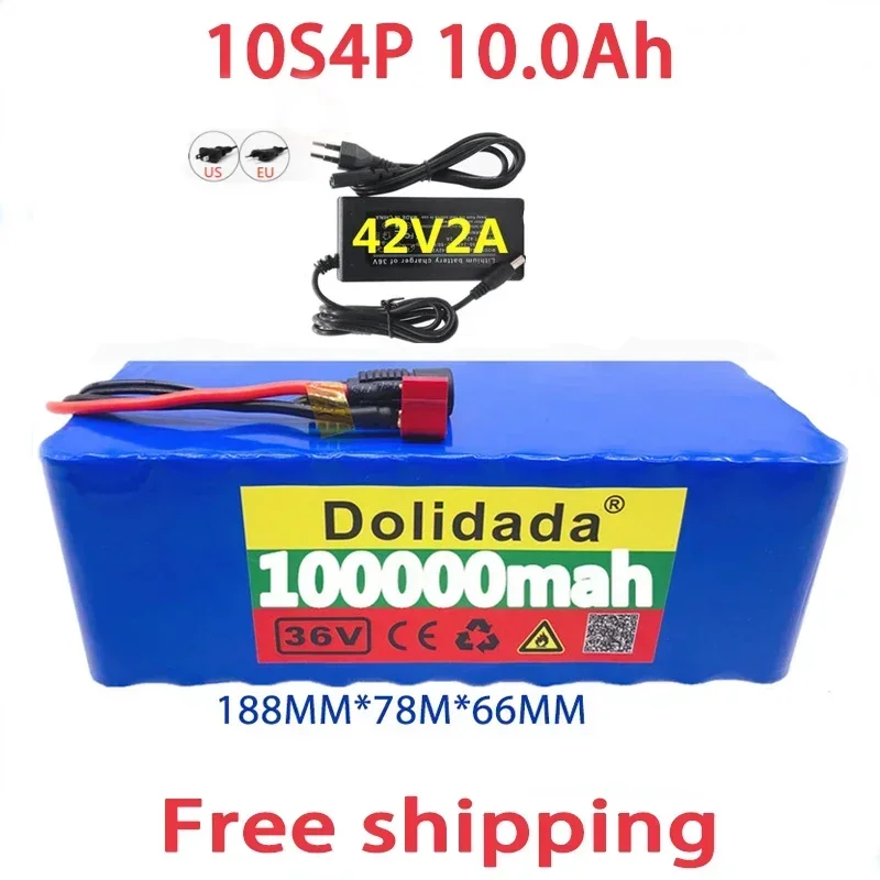 

Free shipping 36V battery 10S4P 100Ah battery pack 1000W high power battery 42V 100000mAh Ebike electric bike BMS+42V2A Charger