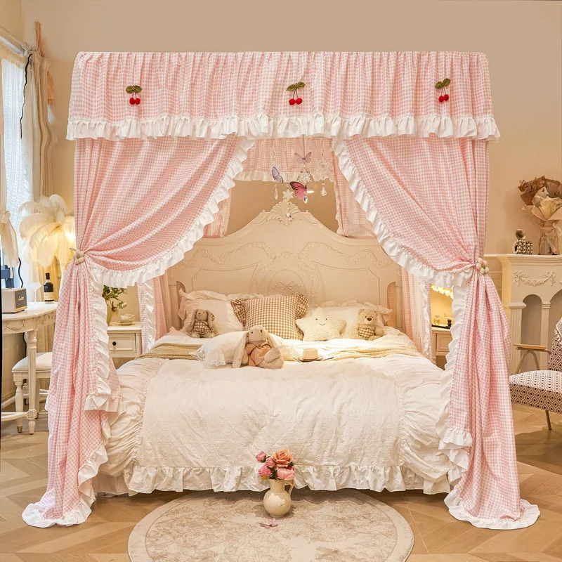 Cute Grid Bed Curtain Mosquito Net (Without Bracket)Encrypted And Thickened Shading Mosquito And Insect Proof Bedroom  For Home