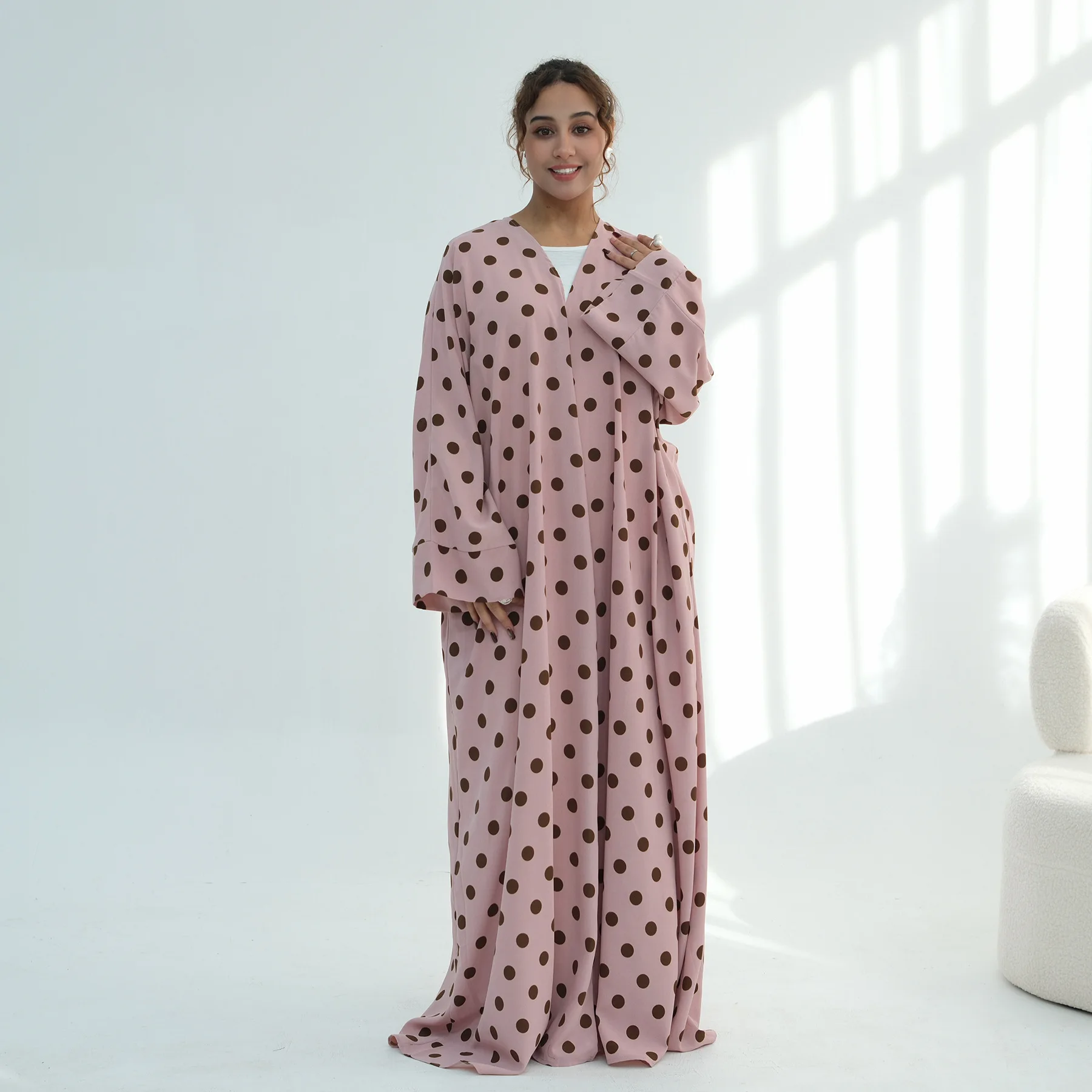 Mode Dubai Polka Dot Abaya Kaftan Hijab Jurk Set voor Moslimvrouwen Marocain Jalabiya Kebaya Bescheiden Islamitische Kleding Ramadan