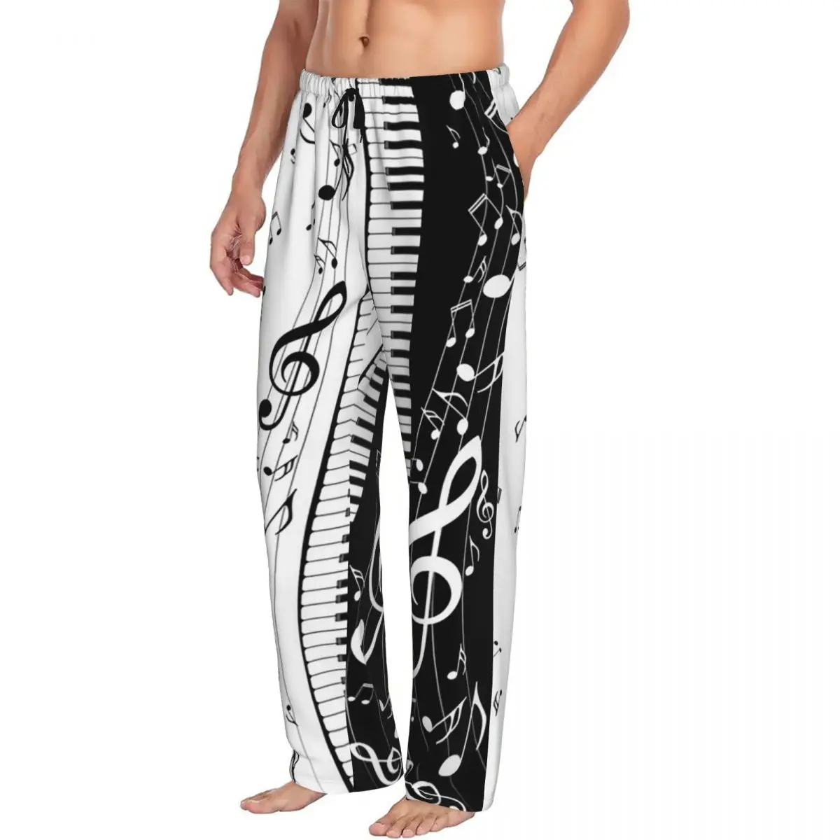 Custom Piano Key Musical Note Pattern Pajama Pants Men Sleepwear Sleep Lounge Bottoms with Pockets