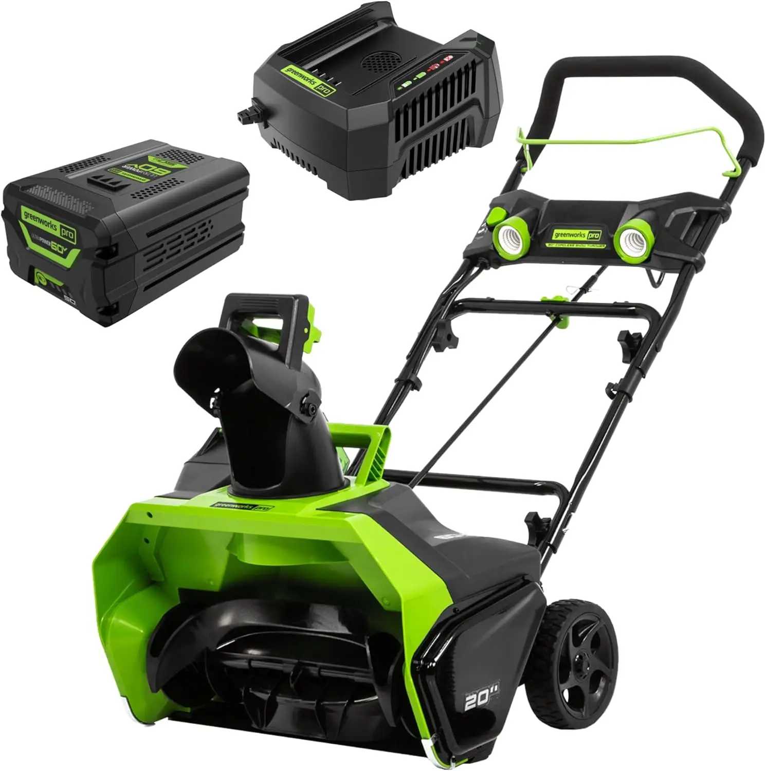 Greenworks 60V 20" borstelloze draadloze sneeuwblazer (eentraps), 5,0 Ah batterij en oplader inbegrepen