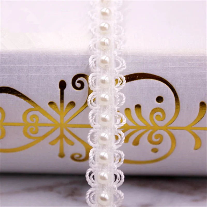 1yard/10yards Hand-stitched Pearl Glitter Beads Braid Lace Ribbon Wedding Dress Skirts Collar Neckline DIY Sewing Appliques