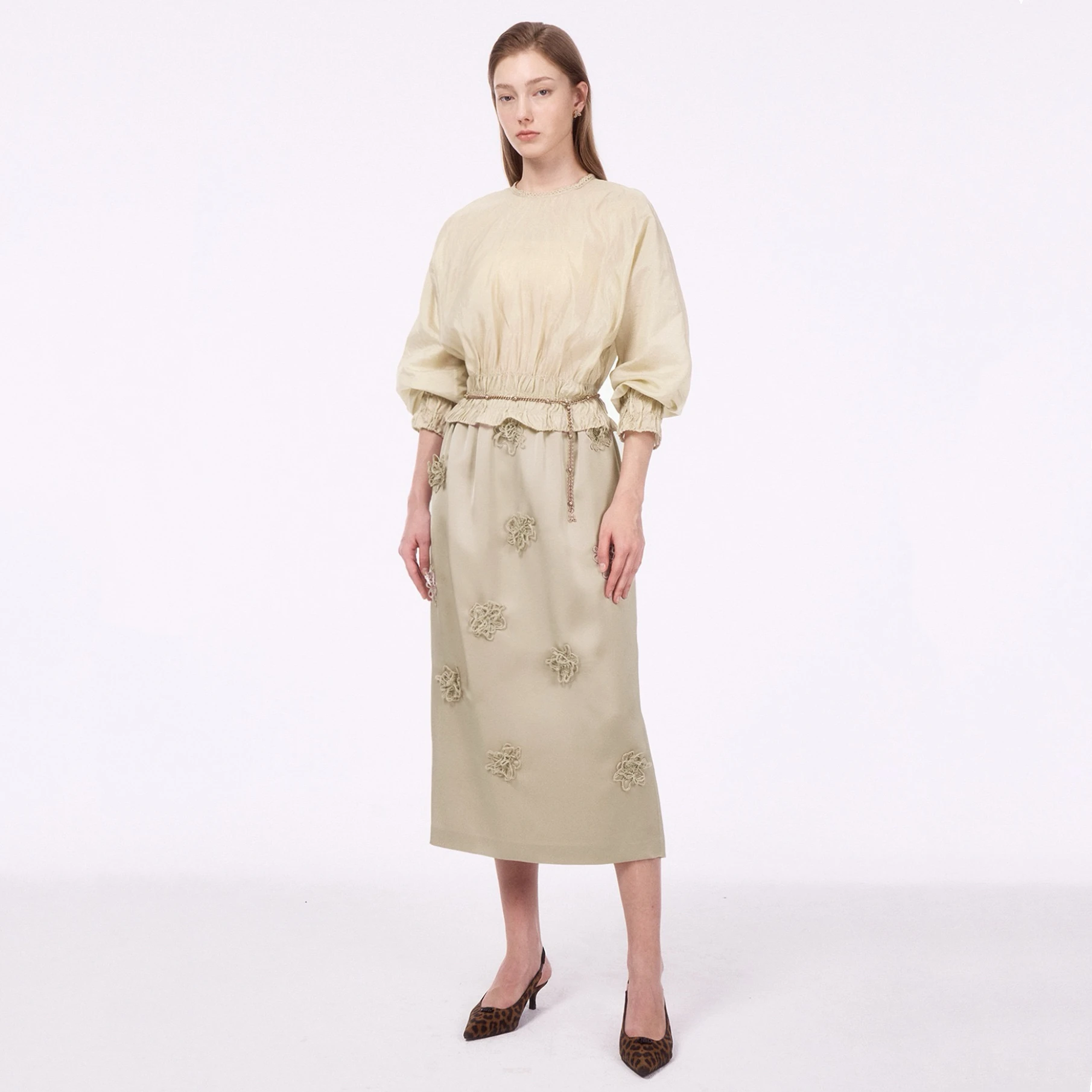 

Ele round Ne Batwing Sve Bubble Sve irt Seven Quarter Length irt Polyester Fiber Non Deformable Commute Sle