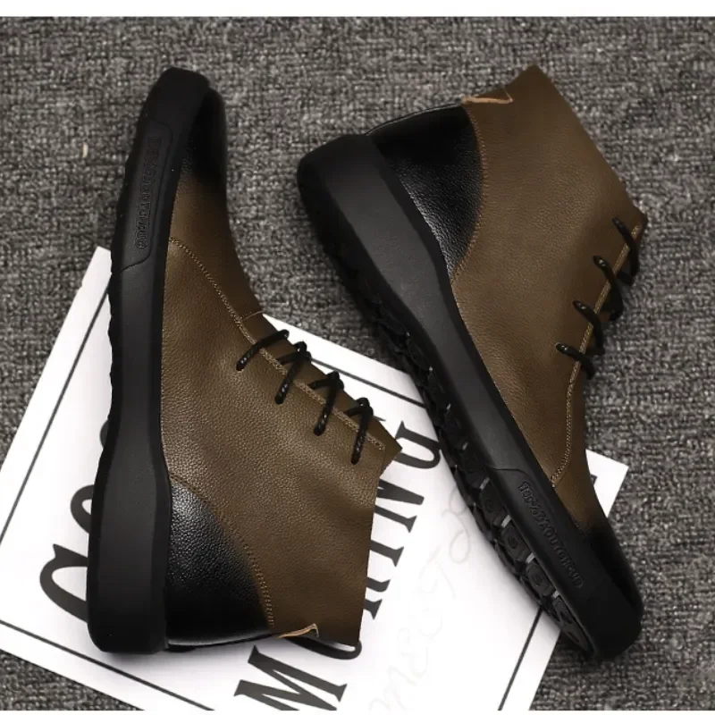 Oryginalne skórzane buty męskie buty motocyklowe Retro dla mężczyzn Chelsea Boots ciepłe męskie botki pracujące na co dzień Zapatos Hombre