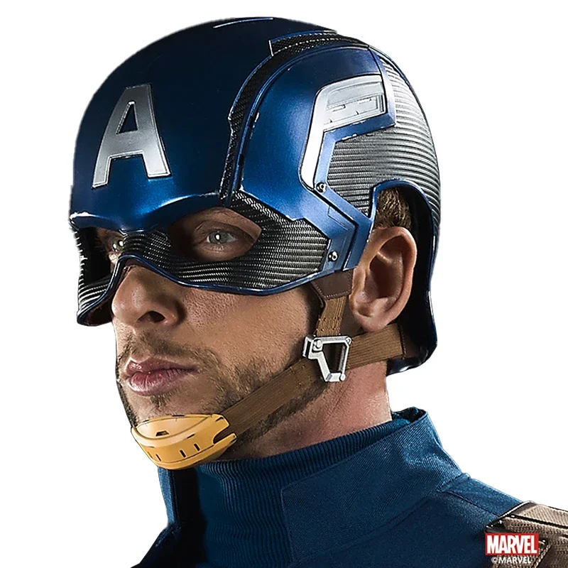 Marvel 1:1 Captain America Wearable Helmet, Genuine Leather Strap, Battle Damaged Mask, Halloween Cosplay Masks, Birthday Gift