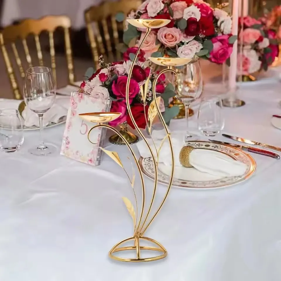Goldener Blumenständer für Hochzeits- und Geburtstagsfeier-Dekoration, Festliche Hintergrunddekoration, Heimdekoration, Verlobungs- und Einweihungsgeschenk – Detail 5