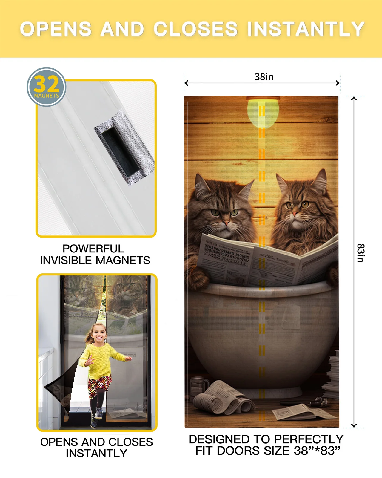 Cat Newspaper Bath Magnetic Door Curtain Living Room Bedroom Home Anti-mosquito Screen Door Curtain