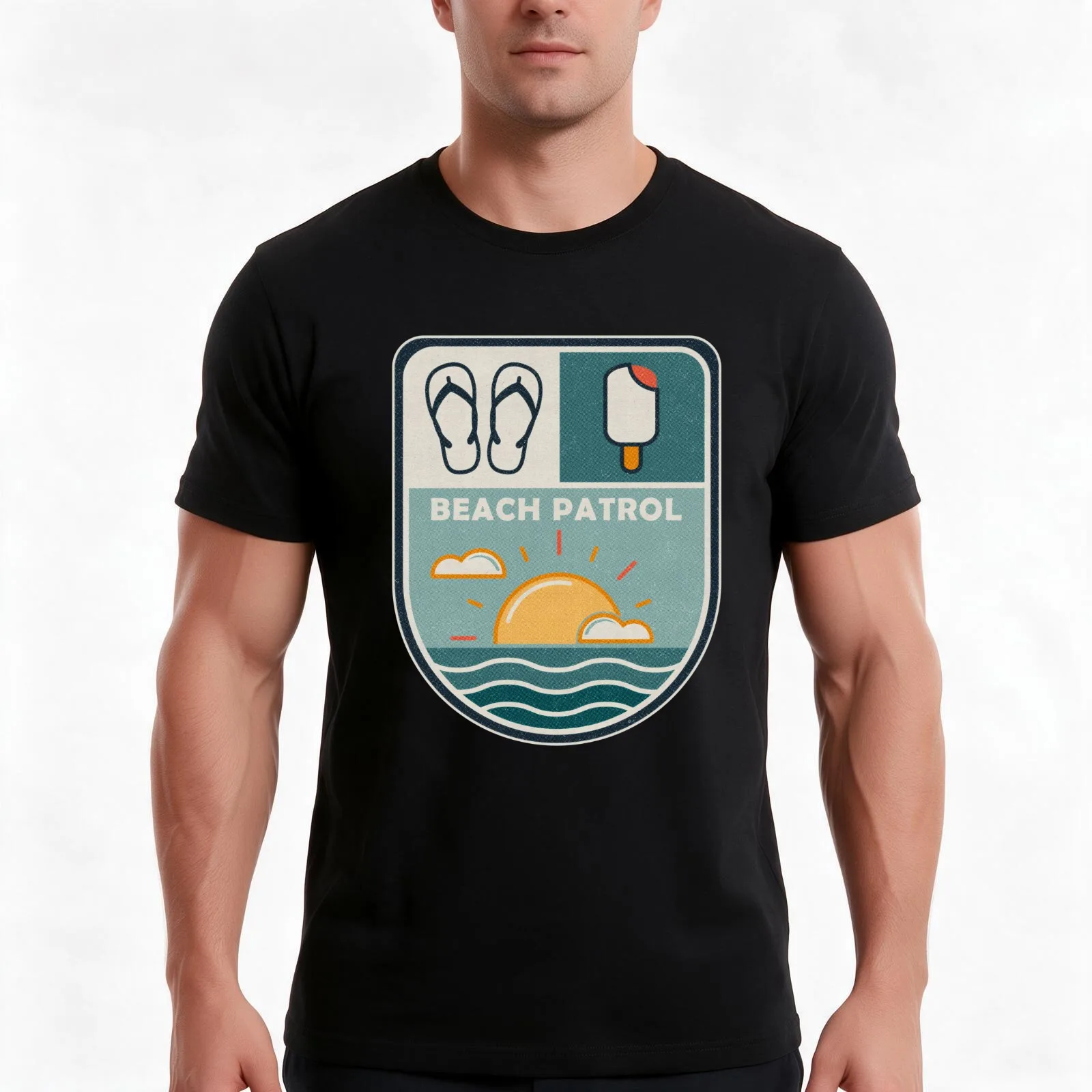 Beach Patrol T-Shirt, Summer Casual Cotton Tee, Oversized Streetwear Tops, Vintage Graphic Print, Loose Fit Short Sleeve