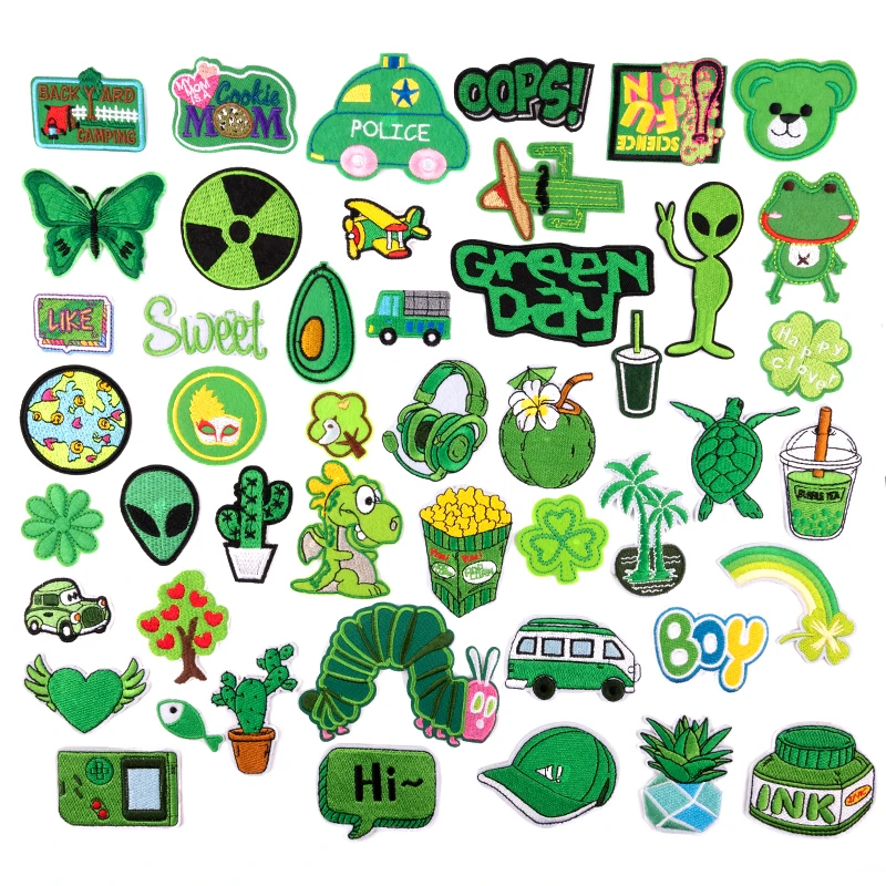 Cartoon Green Series Embroidery Patch Rainbow Pineapple Plant Iron On Patches For Clothing DIY T-shirt Appliques Sewing Badge