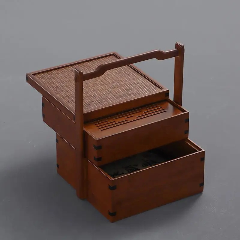 صندوق طعام صيني عتيق بطبقة مزدوجة من الخيزران، نزهة محمولة، سلة من الخيزران، دعائم تلفزيون لفيلم الفندق الشعبي #3
