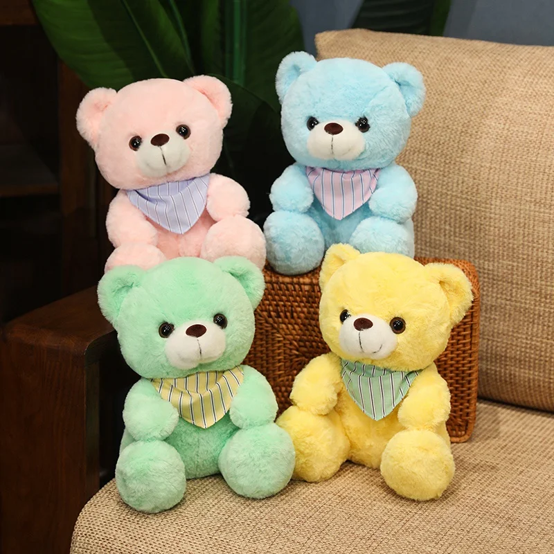 25cm Teddy Bear With Bib Cartoon Soft Stuffed Dolls Candy Colour Teddy Bear Companion Toy Dolls Girls Boys Birthday Gift Toy