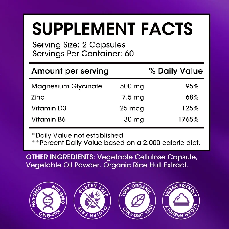 Magnesium Capsules Magnesium Glycinate Capsules Supplement to Support Muscle, Nerve, Joint and Heart Health Vegan Safe