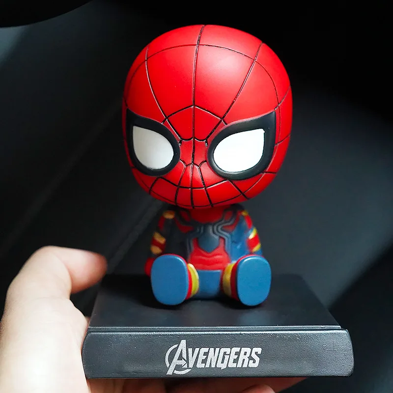 Marvel Avengers Car Desktop Ornaments Bobblehead Doll Hulk Deadpool Spider Man Car Interior Mobile Phone Holder Model Toy