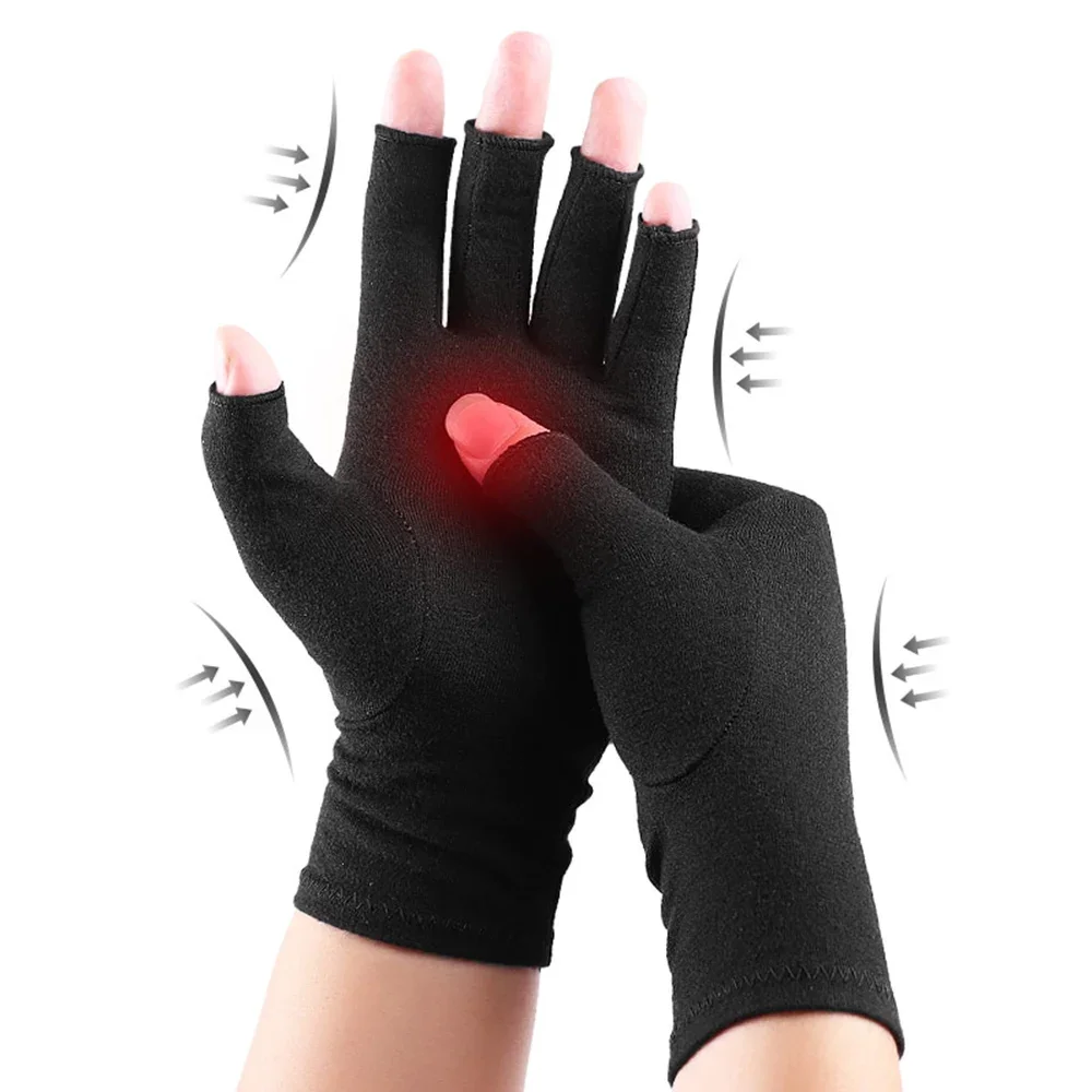 1 Paar Arthritis-Kompressionshandschuhe lindern Muskelschmerzen, fingerlose Handschuhe, große Tipphandschuhe für Damen und Herren – Detail 1