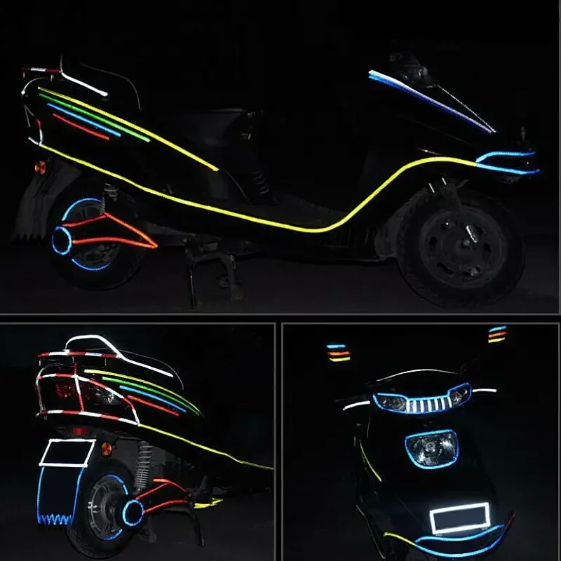 8 m langes, im Dunkeln leuchtendes reflektierendes Klebeband – selbstklebender Sicherheitsaufkleber für Fahrrad-/Motorradkörper, wasserdichtes Vinyl-Nachtsicht-Set – Detail 5