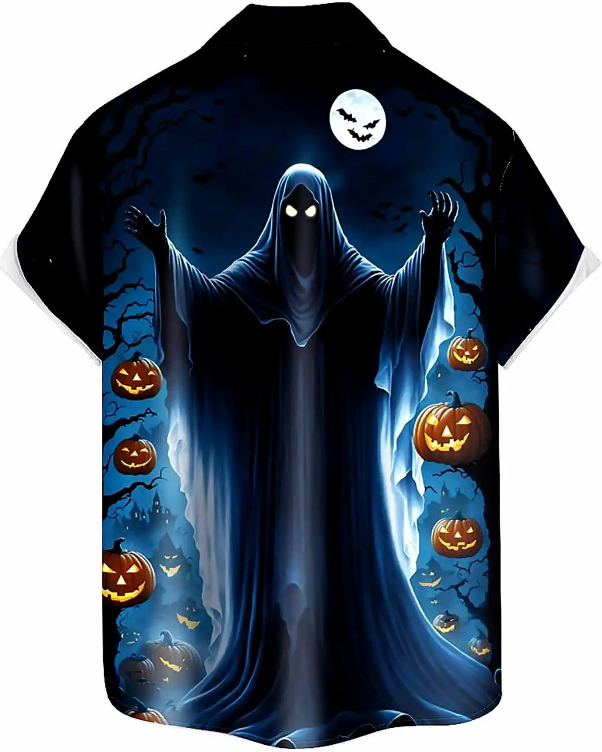 Halloween Shirts for Men, Funny Spooky Pumpkin Ghost Spider Monster Costume Halloween Short Sleeve Button Down Shirt Tops