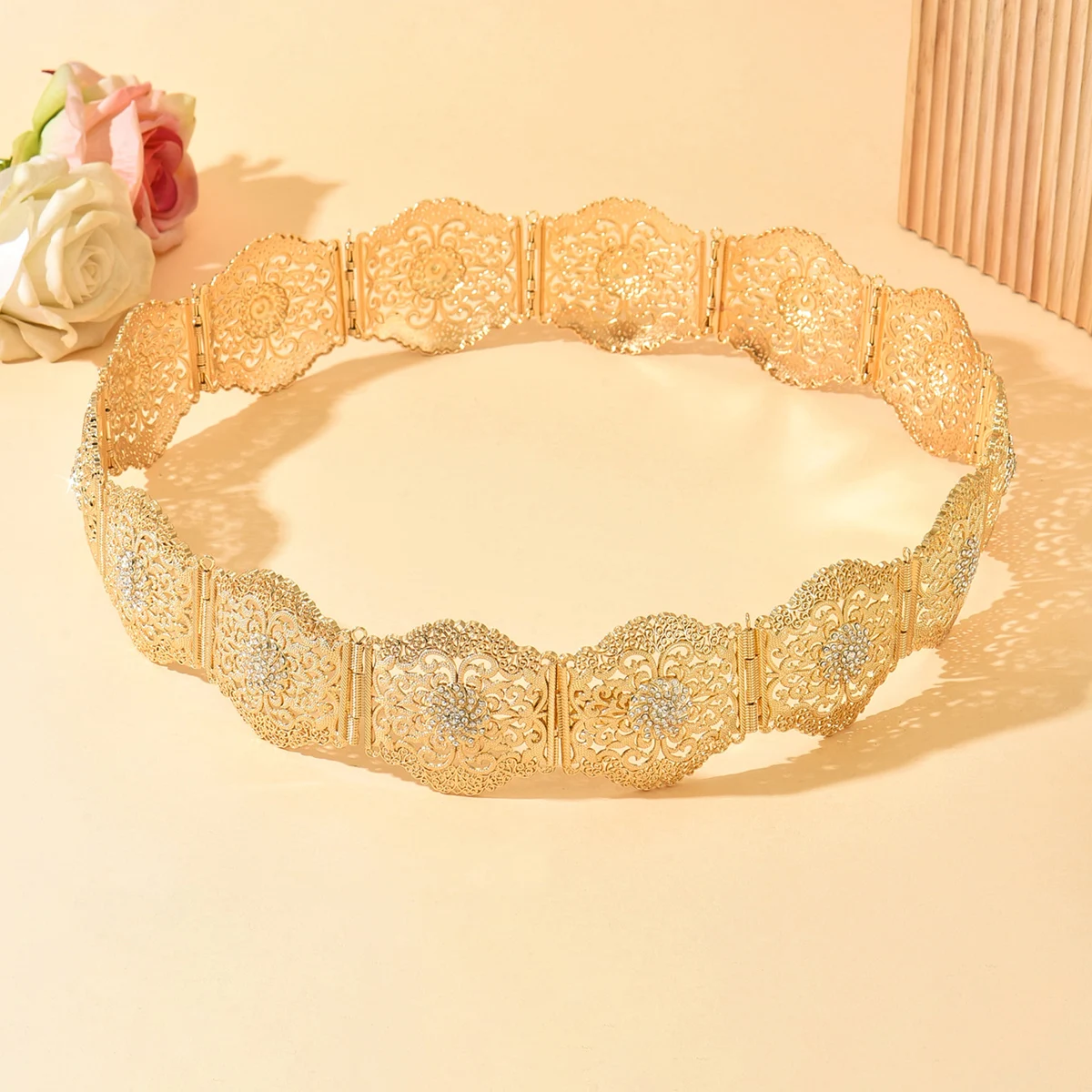 الأوروبية الجزائرية المرأة الفاخرة الذهب اللون حزام الزفاف الجوف جولة المعادن الخصر سلسلة المغربي نمط فستان الزفاف الجسم سلسلة #4