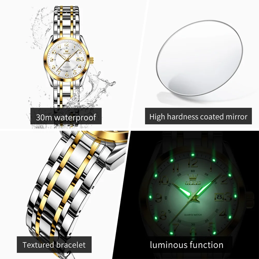 Jam Tangan Wanita OLEVS 3666 Original Quartz Tahan Air Bercahaya untuk Wanita Hadiah Kronograf Tanggal Reloj Mujer