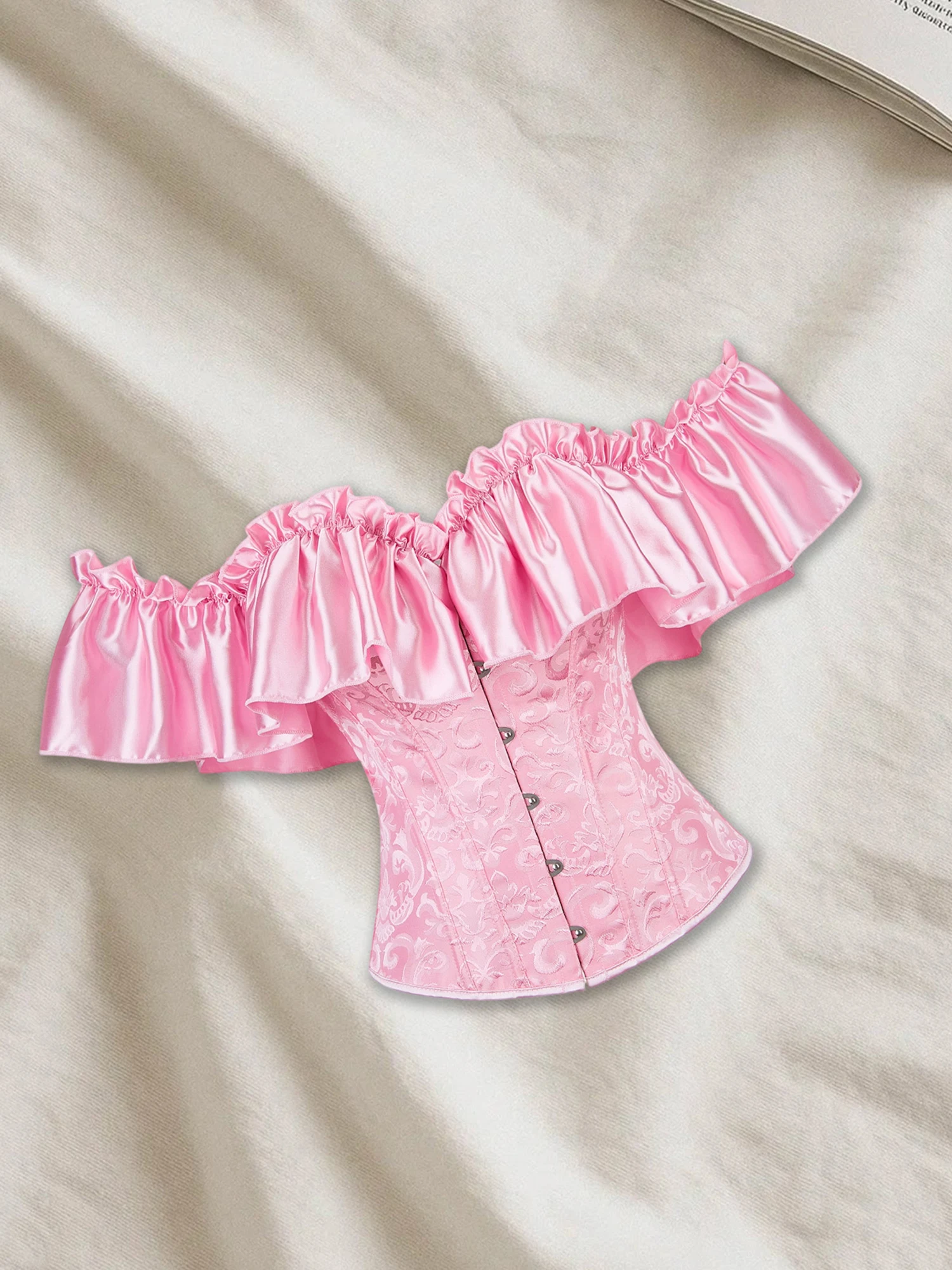 

Элегантный корсетный топ на шнуровке с вышитыми оборками и дизайном с открытыми плечами для стильного женского образа