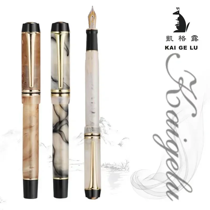 New Kaigelu 316 Fountain Pen Acrylic Marble Amber F Nib Blue Brown White Tri-Color Writing Gift Students Office Business Pen