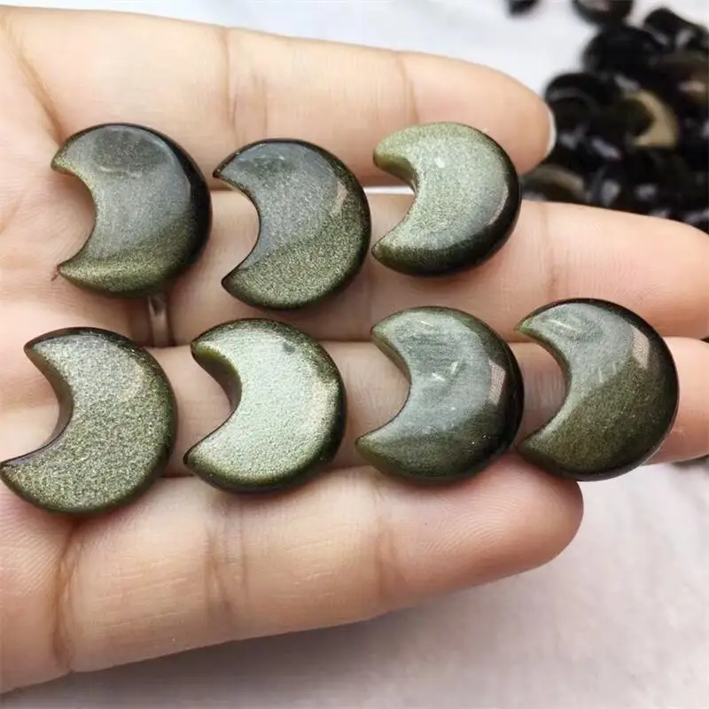 

10pcs Natural Golden Obsidian Moon Carving Jewelry Making Fashion Home Accessories Healing Fengshui Gift 18mm