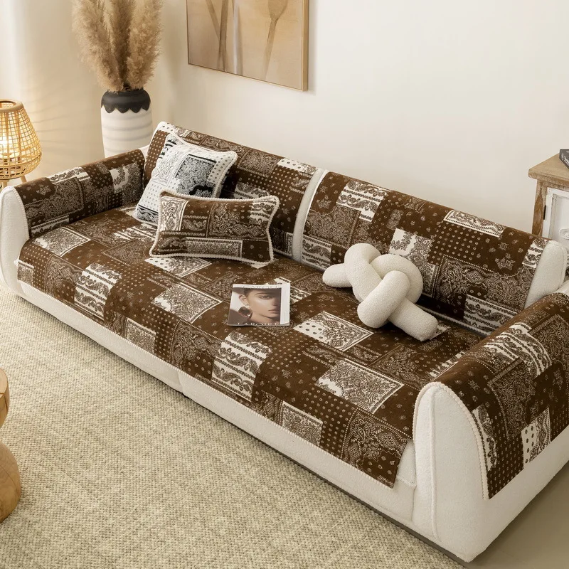 EIFLOY-Retro Chenille Sofa Slipcover, 3, 4 Seater, Leahter Couch Cover, Armchair Furniture Protector, for Living Room, Anti Slip