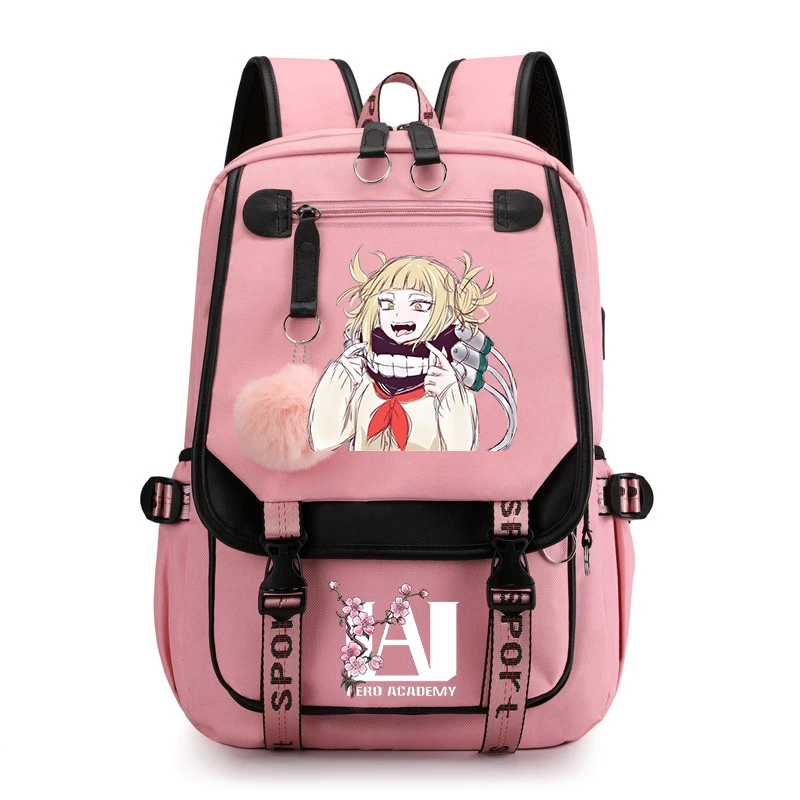 Harajuku Anime Mijn Hero Academia Toga Himiko Print Rugzakken Canvas Schooltas Pluche Bal Rugzak voor Tienermeisjes Usb Boekentas