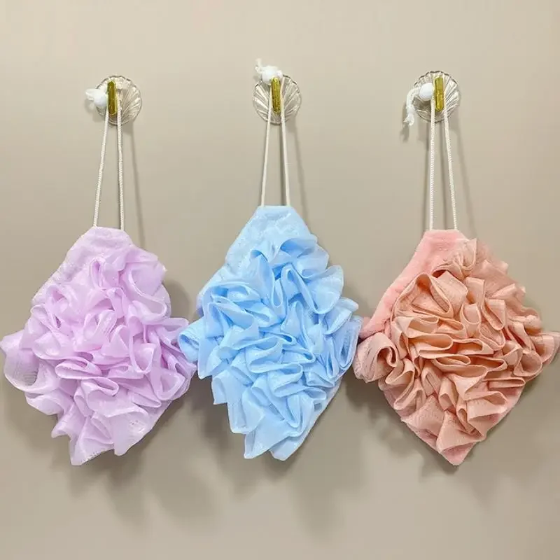 Soap Soft Exfoliating Mesh Shower Sponge Skin Care Bathing Tool 2 In 1 Bath Ball Towel Loofah With Drawstring Closure