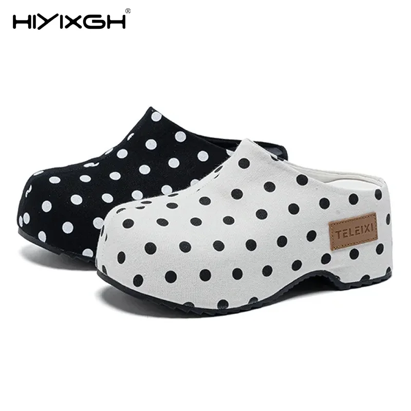 

7cm 3 Inch Platform Sneakers for Women Mule Fashion Slippers New Wedge Chunky Heel High Slip on Summer Sandals Genuine