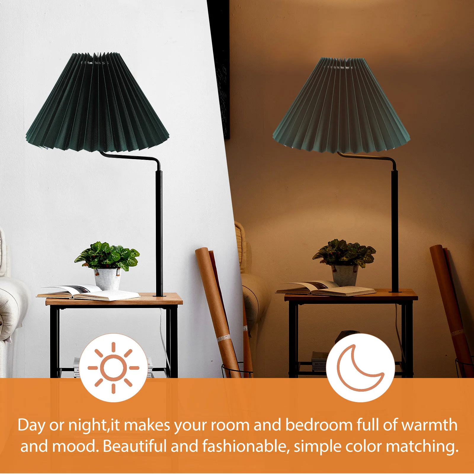 

Gray Green Lamp Shade E27 Base Cloth Indoor Light Cover Dustproof Pleated Design Modern Table Lamp Shade Household