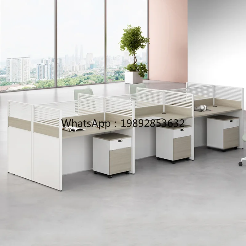 CZ  Office Desk and Chair Set for Four Staff Members, Financial Workstation with Partition, Workstation Office Furniture