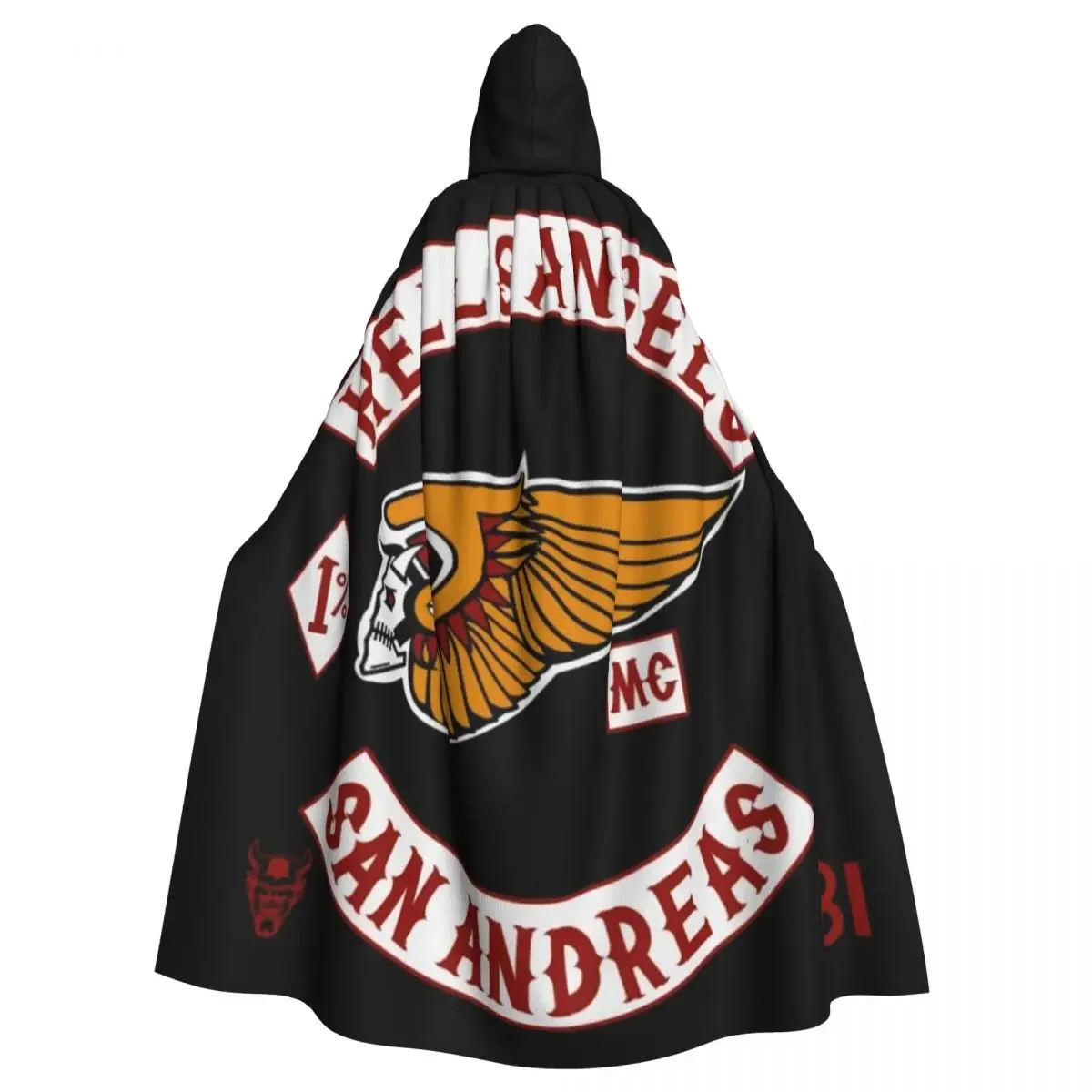 Hells Angels Logo Long Hooded  Witch Medieval Costume Cosplay Cape HalloweenParty Adult Unisex