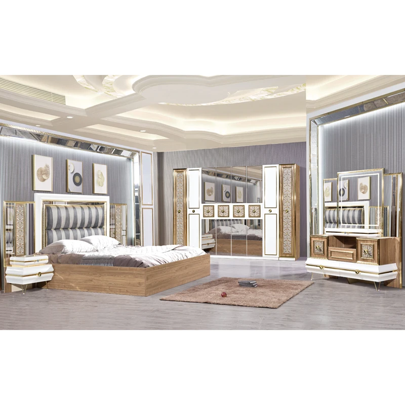 

&Classic French Royal Queen Size Bed Luxury Wooden Modern Full Set King Bedroom Furniture With Wardrobe