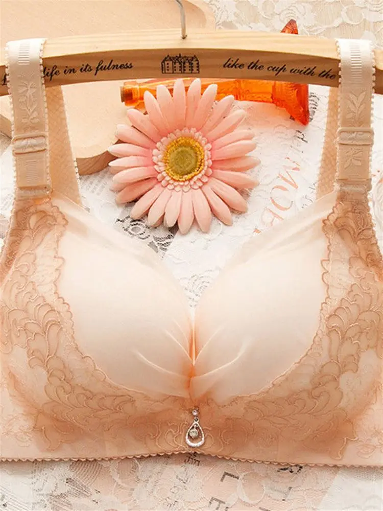 Wireless Lace Adjustable Women's Bra Gathered mid Thick Cup for Reducing Side Fat And Underarm Fat Small Breasts Underwear