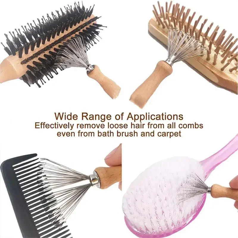 Hair Brush Cleaner Tool Mini Hair Dirt Remover Brush Wooden Handle Hair Remove Brush Claw Cleaner For Comb Cleaning Salon