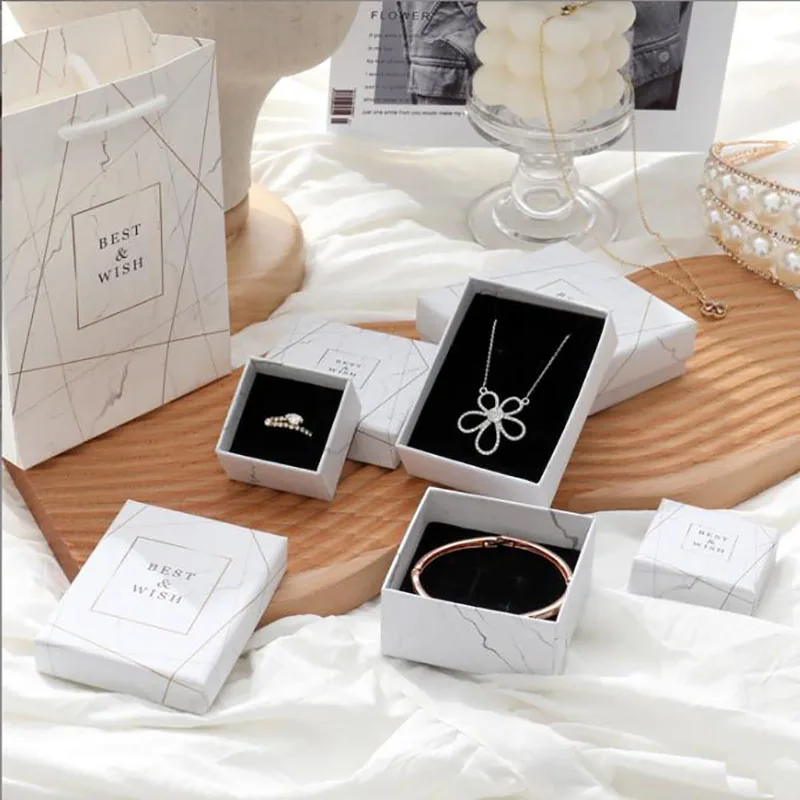 Fashion Marble Pattern Jewelry Mini Gifts Packing Gift Box For Ring Earrings Pendant Wedding Valentines Day Paper Handle Bag