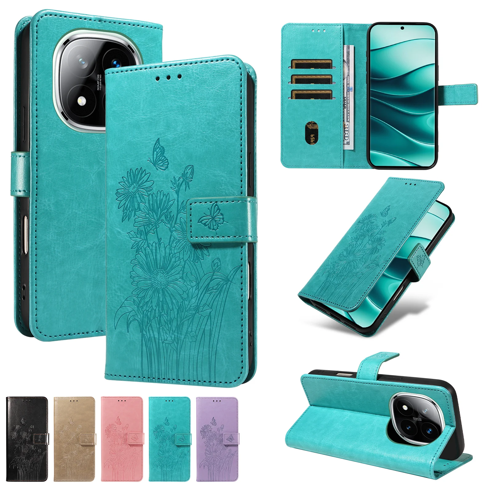 Für Redmi Note 8/9/10/11/12/13/14/15Pro Wallet-Handyhülle mit geprägtem Standfuß und Schutzhülle aus Kunstleder – Detail 2