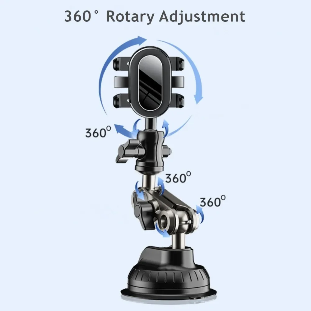 Supporto professionale per telefono per auto Forte aspirazione e morsetto stabile Braccio in metallo 360 °   Supporto per telefono da auto regolabile specifica per fotocamera