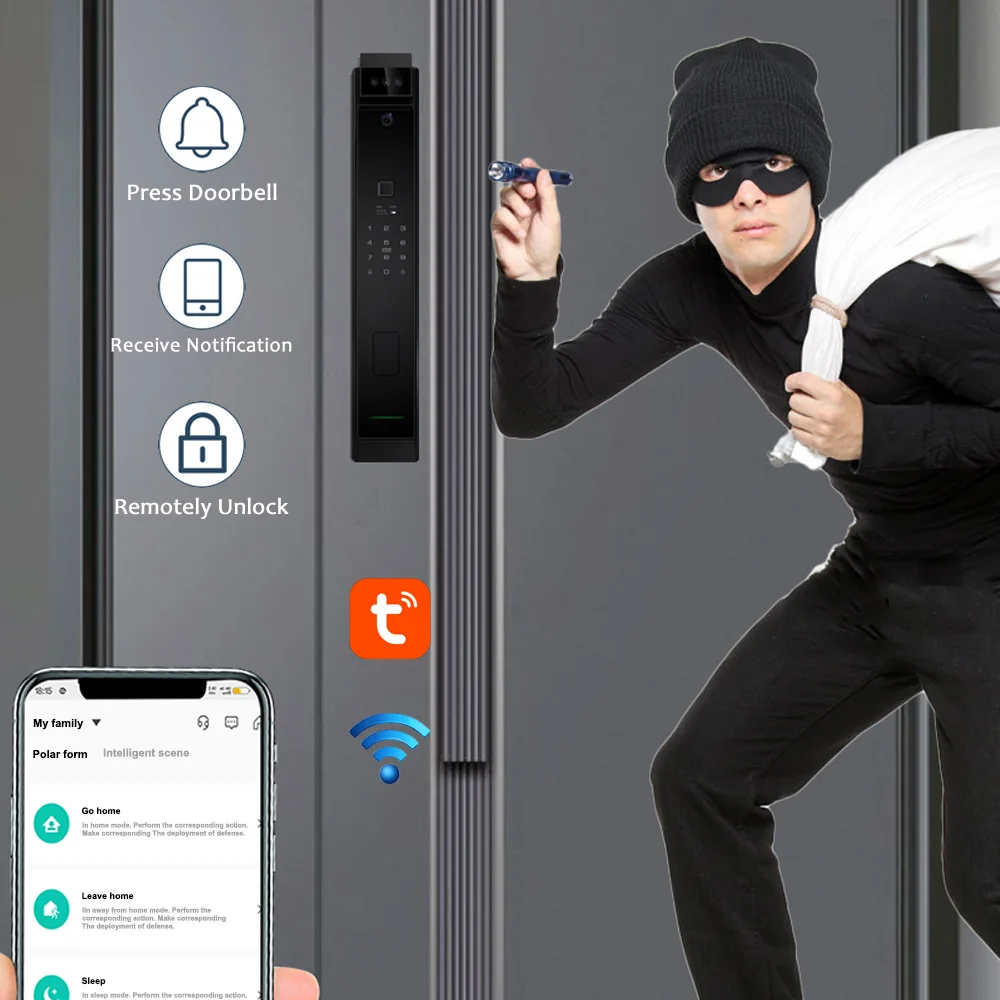 WAFU Smart Lock with Camera 3D Face Recognition Keyless Entry Door Lock Handle Aluminum Alloy Biometric Door Lock Tuya App