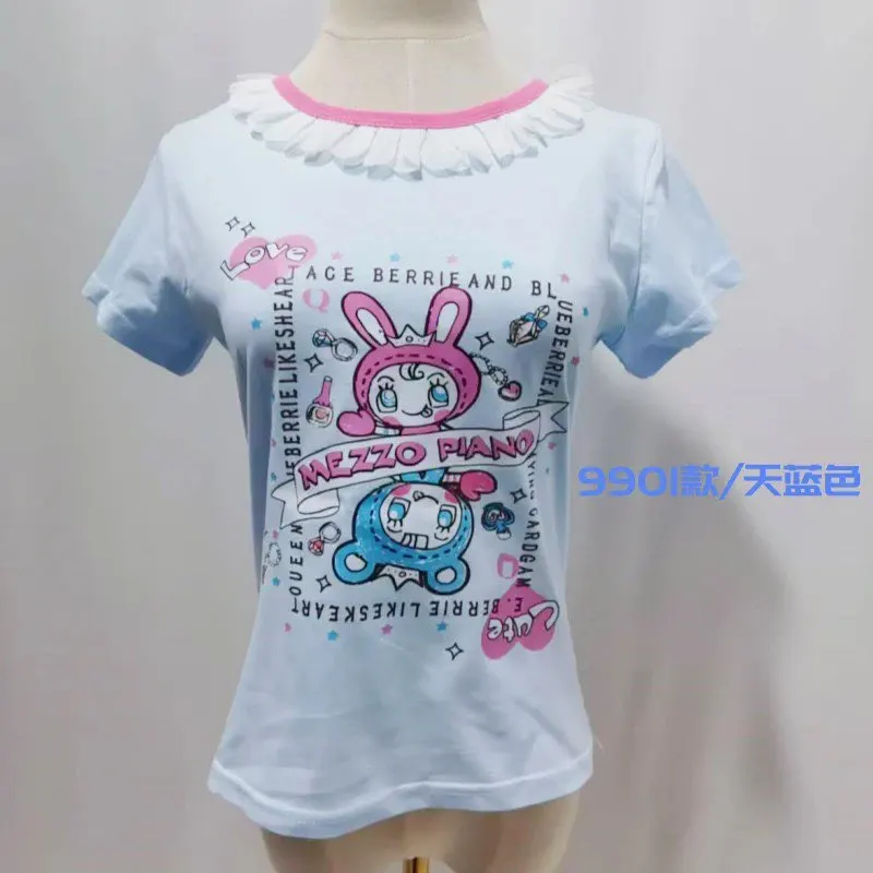 Japanese Pure Cotton Summer New Daughter Clothes Dopamine Cute Cartoon Print Tshirt Lolita Kawaii Y2k Top Sweet Graphic T Shirts