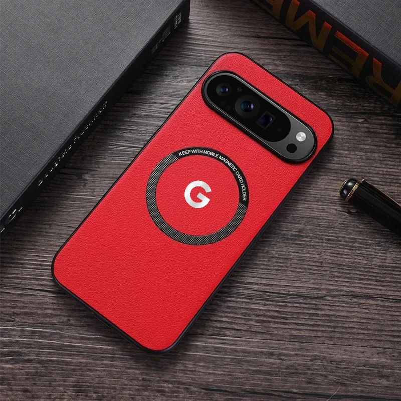 Business-Auto-Magnetische Handyhülle mit G-Logo aus Leder für Google Pixel 11 10 9 8 7 6 A Pro XL für MagSafe Wireless Charging Cover