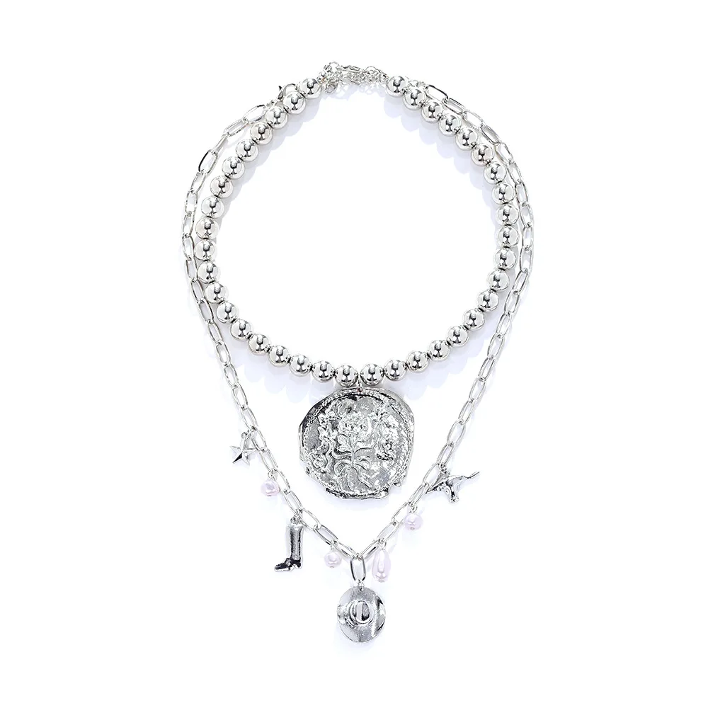 Personalized cowboy hat boots bull head pendant necklace design sense Cowboy stacked collarbone chain woman