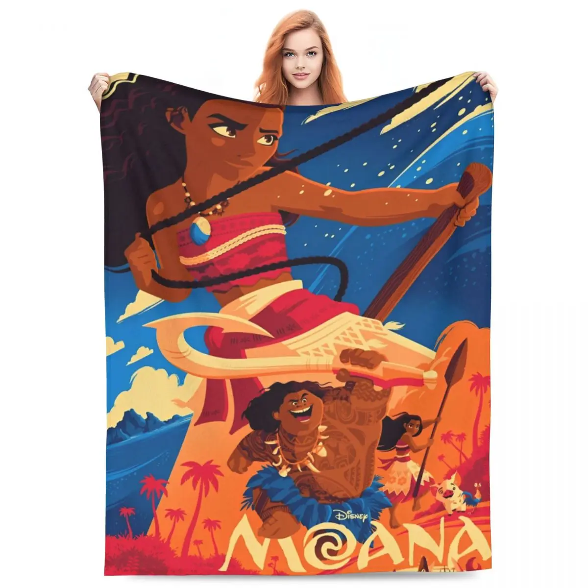 Anime Moana Maui Throw Baby Cartoon Blanket Quality Super Warm Throw Blanket Winter Travel Bedroom Funny Bedspread