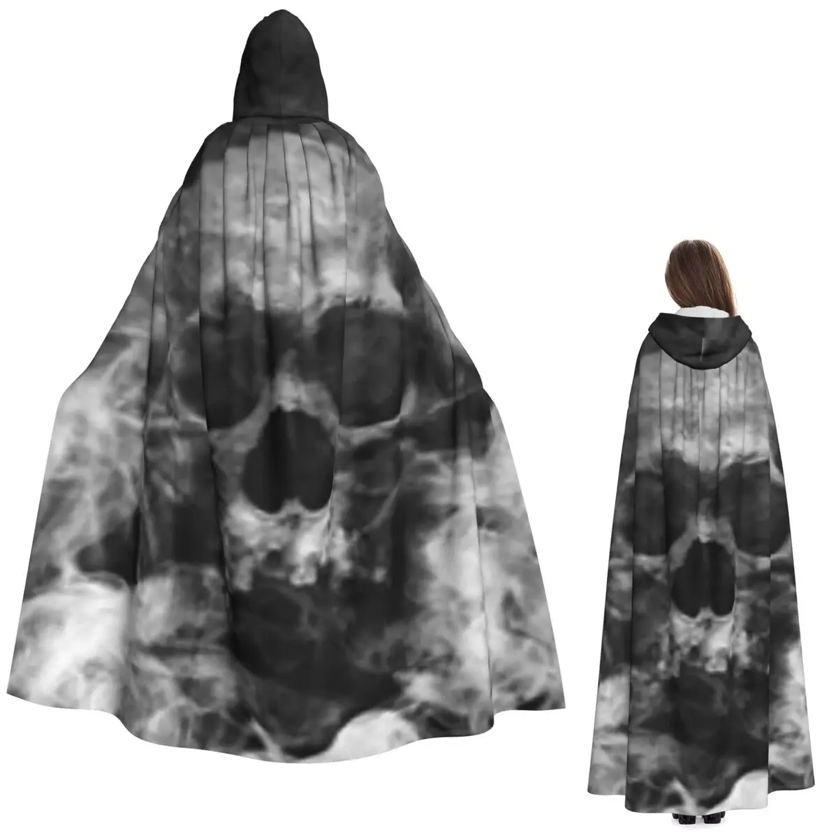 

Santa Muerte Saint Death Goth Mexican Muertos Skull Long Hooded Cloak Witch Medieval Costume Cosplay Cape HalloweenCoat Unisex