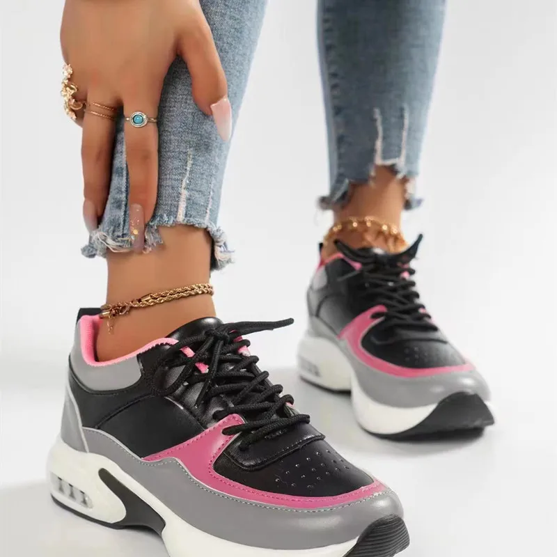 Vrouwen Mode Dikke Sneakers Vrouwen 2023 Herfst Platform Sportschoenen Vrouw Dikke Onderkant Veterschoenen Gevulkaniseerde Schoenen Plus Size