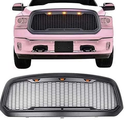 Grade dianteira do carro para Dodge Ram 1500 2013 2014 2015 2016 2017 2018, capô superior favo de mel, luz LED