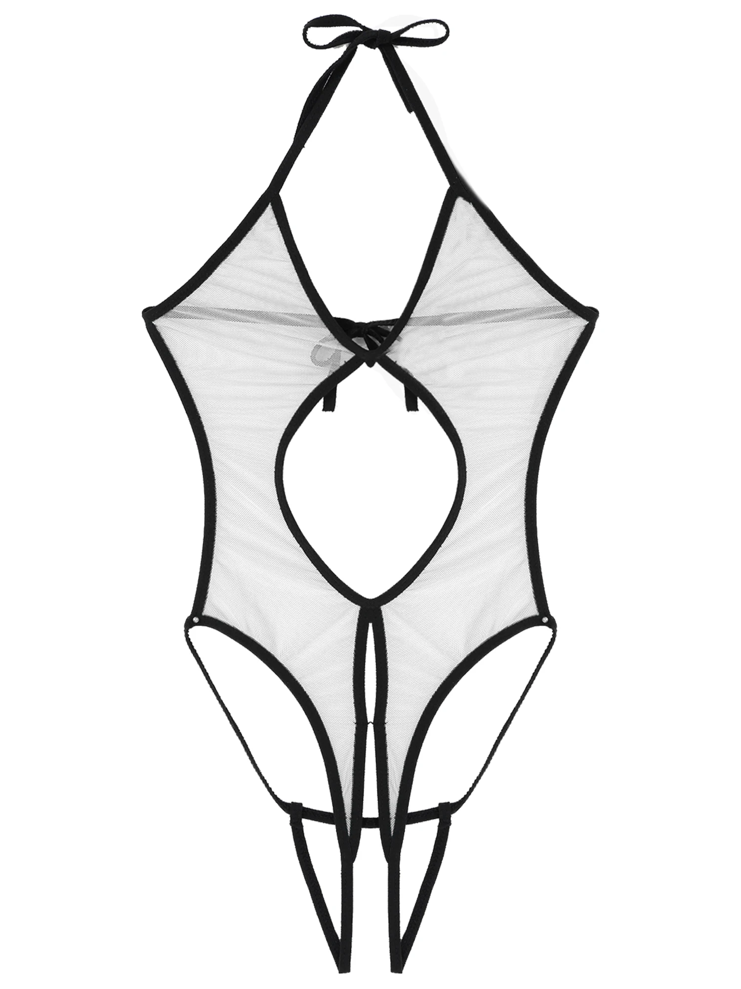 Women See-through Bikini Extreme Sling Shot One Piece Monikini Sexy Sheer Mesh Halter Lace-up Crotchless Lingerie Teddy Bodysuit